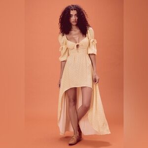 BNWOT For Love & Lemons Limoncello Dress - high low butter yellow polka dot - M